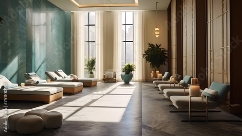 Interior of modern hotel lobby with sofas. 3d rendering © Iman