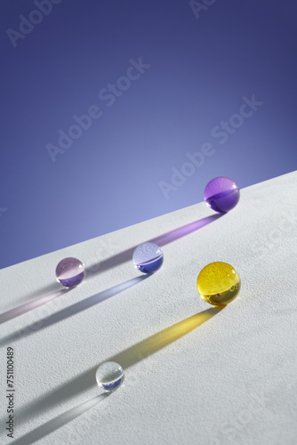 Floating Crystal Glass Balls Abstract on inclined plane photo