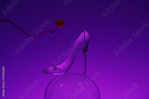 Abstract backdrop with glass spheres on color background photo