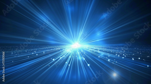 Blue technology background with light rays.