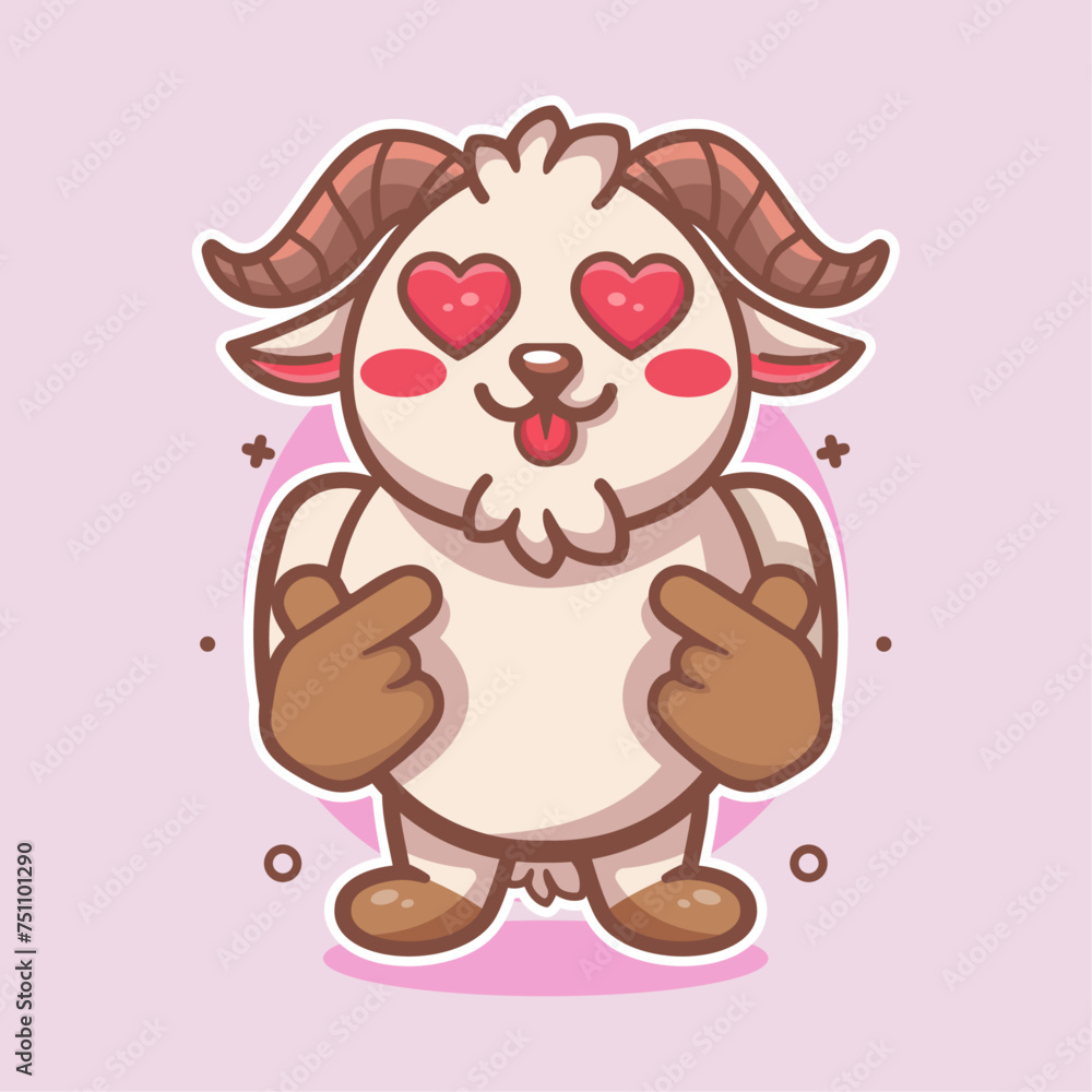 kawaii goat animal character mascot with love sign hand gesture isolated cartoon kawaii goat animal character mascot with love sign hand gesture isolated cartoon