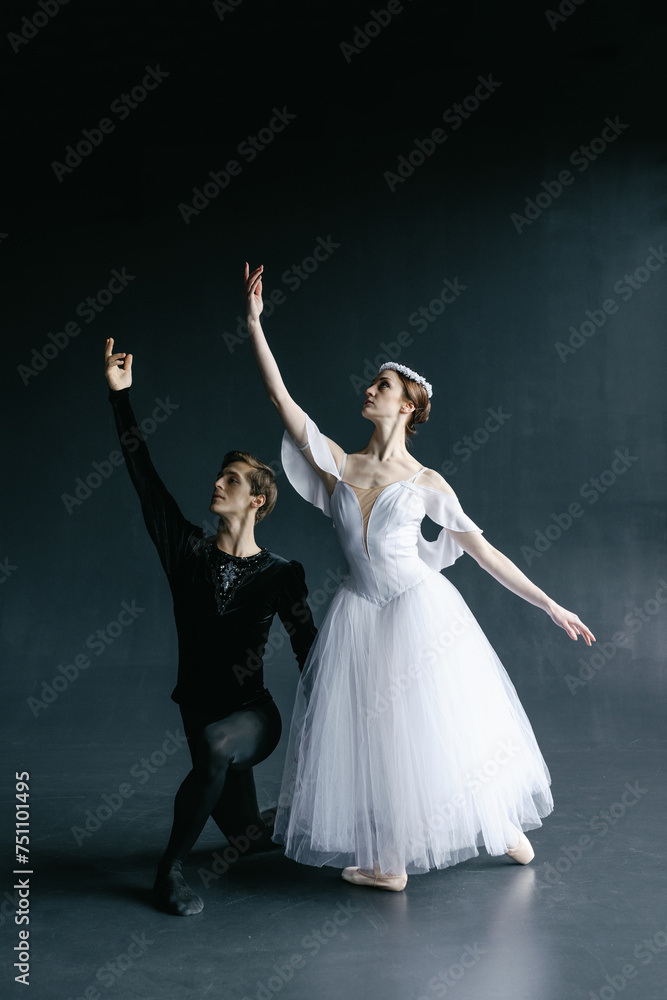 Ballet dance couple performing same choreography movement Ballet dance couple performing same choreography movement
