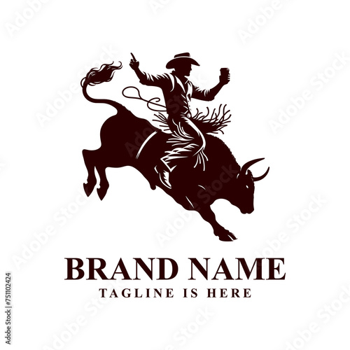 The cowboy logo holding a coffee cup atop a raging bull embodies ruggedness, energy, and determination, merging Western charm with caffeinated spirit.