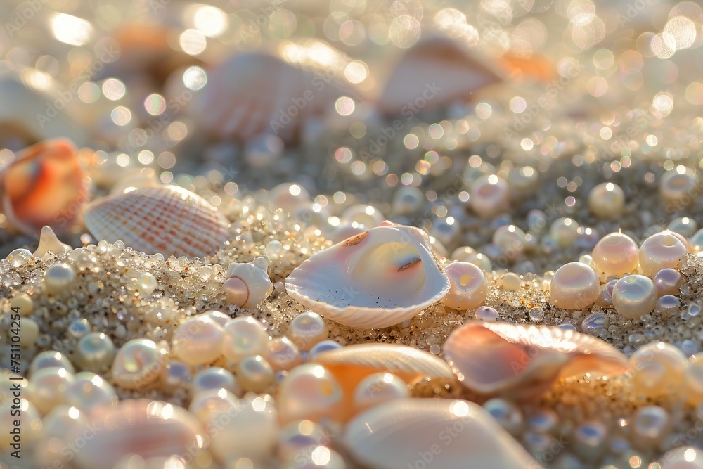 A beach where the sand is made of pearls and shells A beach where the sand is made of pearls and shells