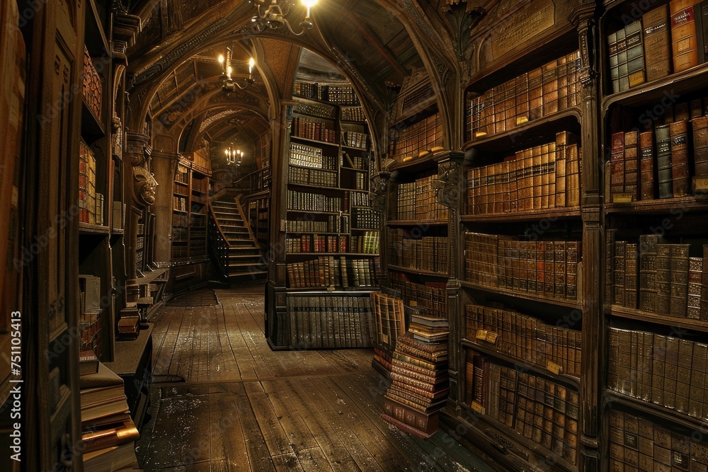 A library storing magical books - obrazy, fototapety, plakaty 