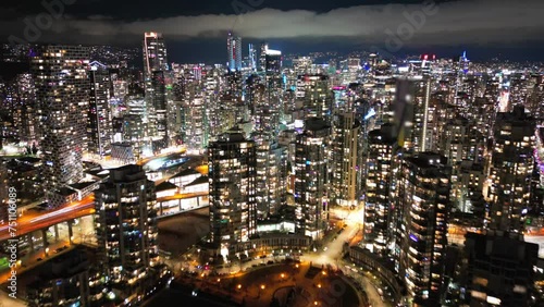 Aerial time-lapse on downtown of Vancouver at night, Canada photo