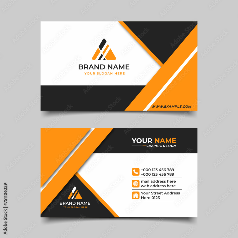 Creative modern professional yellow business card and name card horizontal simple clean template vector design