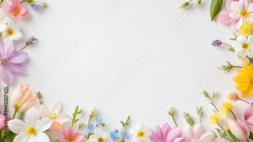 Spring flowers border with soft colors