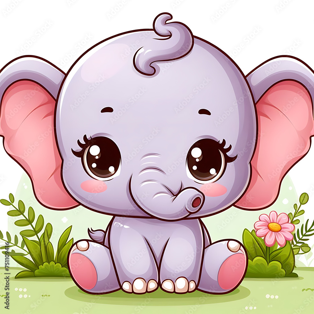 Fototapeta premium a 3d cartoon little elephant, Wallpaper Illustration, and background of a cute elephant. Front view. Concept of cute baby animal, icon.