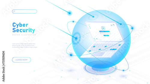 Cyber security white vector poster