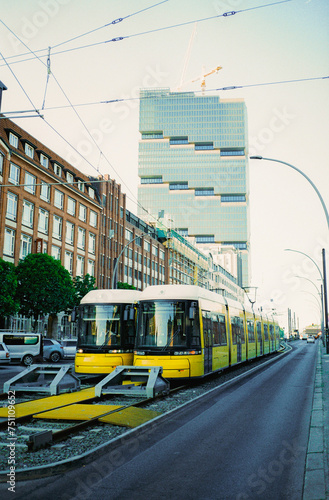 Yellow trams on street of Berlin