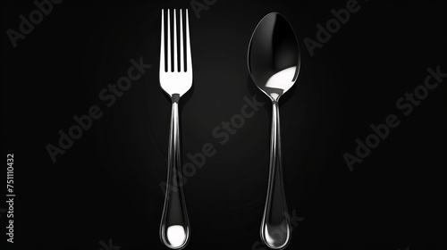 Spoon and fork 3d illustration. isolated realistic set of silver or metal tableware 