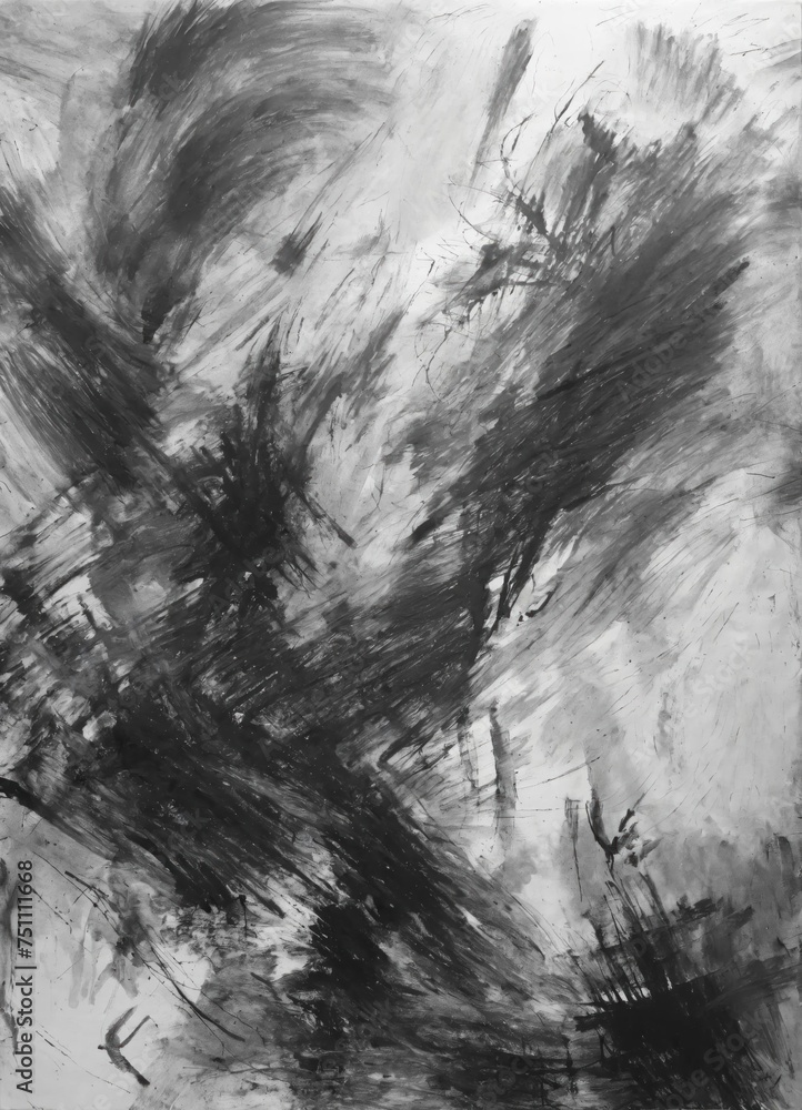 Abstract grunge charcoal drawing on canvas. Contemporary artwork. Modern poster for wall decoration