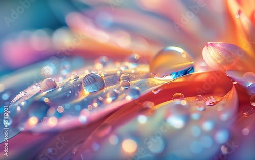 Beautiful wallpaper,macro,photographic-style luminogram of a drop of water on a flower petal