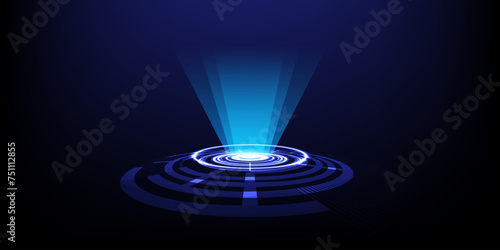 Abstract technology innovation circle sci-fi concept stage with hologram portal light background.