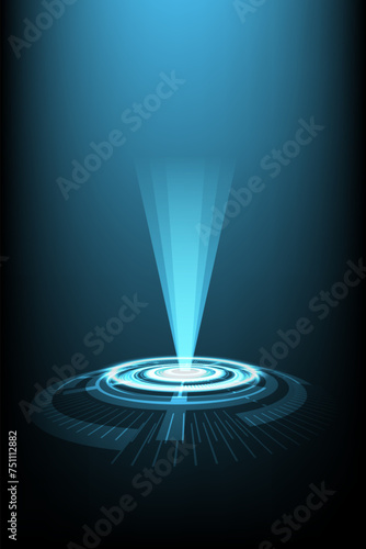 Abstract technology innovation circle sci-fi concept stage with hologram portal light background.