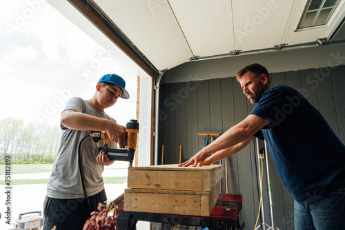 DIY woodworking project in the garage.  photo