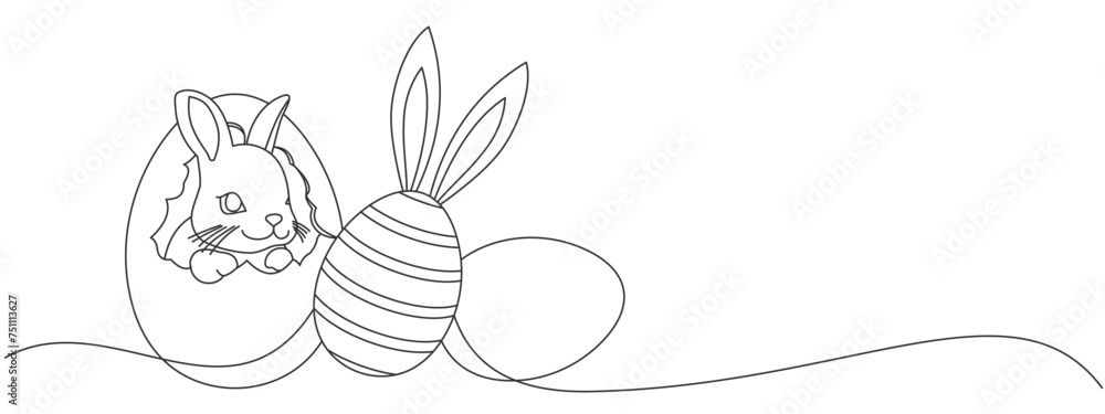 vector rabbit and eggs for easter day with black lines line art style 1