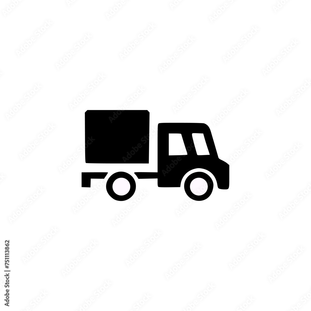 a black and white truck icon on a white background