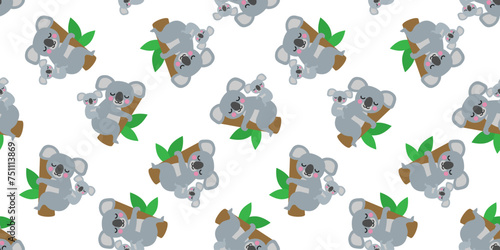 cute koala bear and baby on branch seamless pattren print design vector illustration