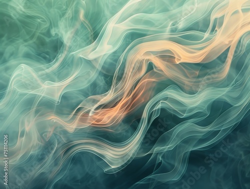 Abstract art of smoke waves flowing in a harmonious blend of blue and orange, creating a sense of motion and fluidity.