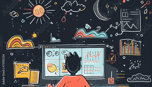 Hand-Drawn Meteorologist Analyzing Weather: Atmospheric Insights
