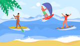 People with surfing vector