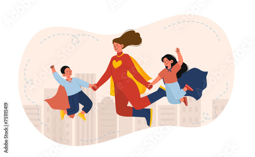 Super mother with kids vector