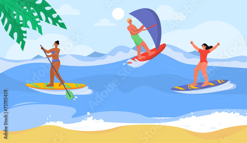 People with surfing vector © Aleksey
