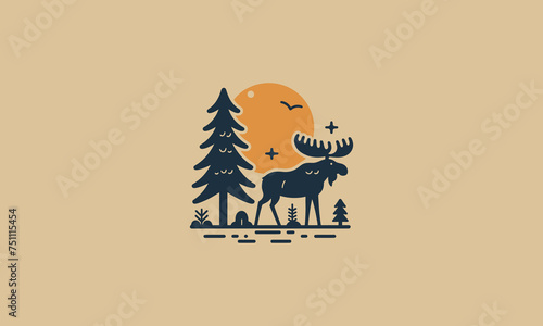 moose with tree vector illustration flat design