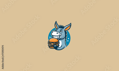 donkey eat burger vector illustration mascot design
