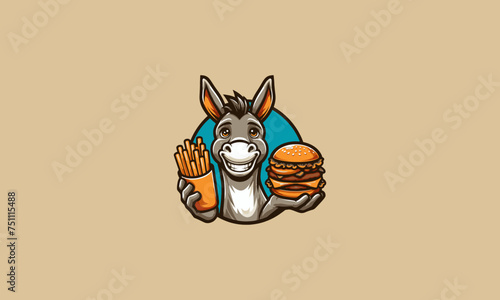 donkey eat burger vector illustration mascot design