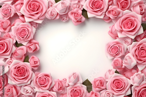 White background decorated with pink rose buds  generated by AI. 3D illustration