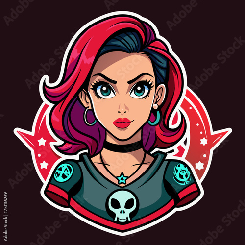 Tshirt sticker of a Rebel Chic Illustrate rebellious yet chic sticker featuring a girl with attitude wearing a tee adorned with edgy motifs like skulls  roses  or abstract designs  conveying a sense 