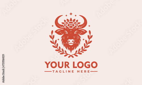 Buffalo Crown Flower vector logo design Bull logo vector Beautiful Logo for Business Identity