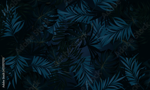 Tropical leaves seamless pattern. dark background. exotic tropical background. floral elegant.
