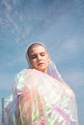 Woman covered with veil al closed eyes photo