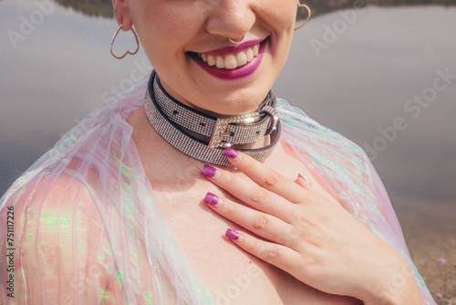 Lgtbiq+ woman with shinny necklace photo