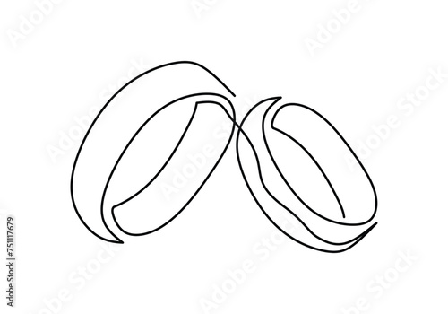 Wedding rings one line art drawing. Continuous hand drawn romantic. Engagement ring symbol of couple in love.