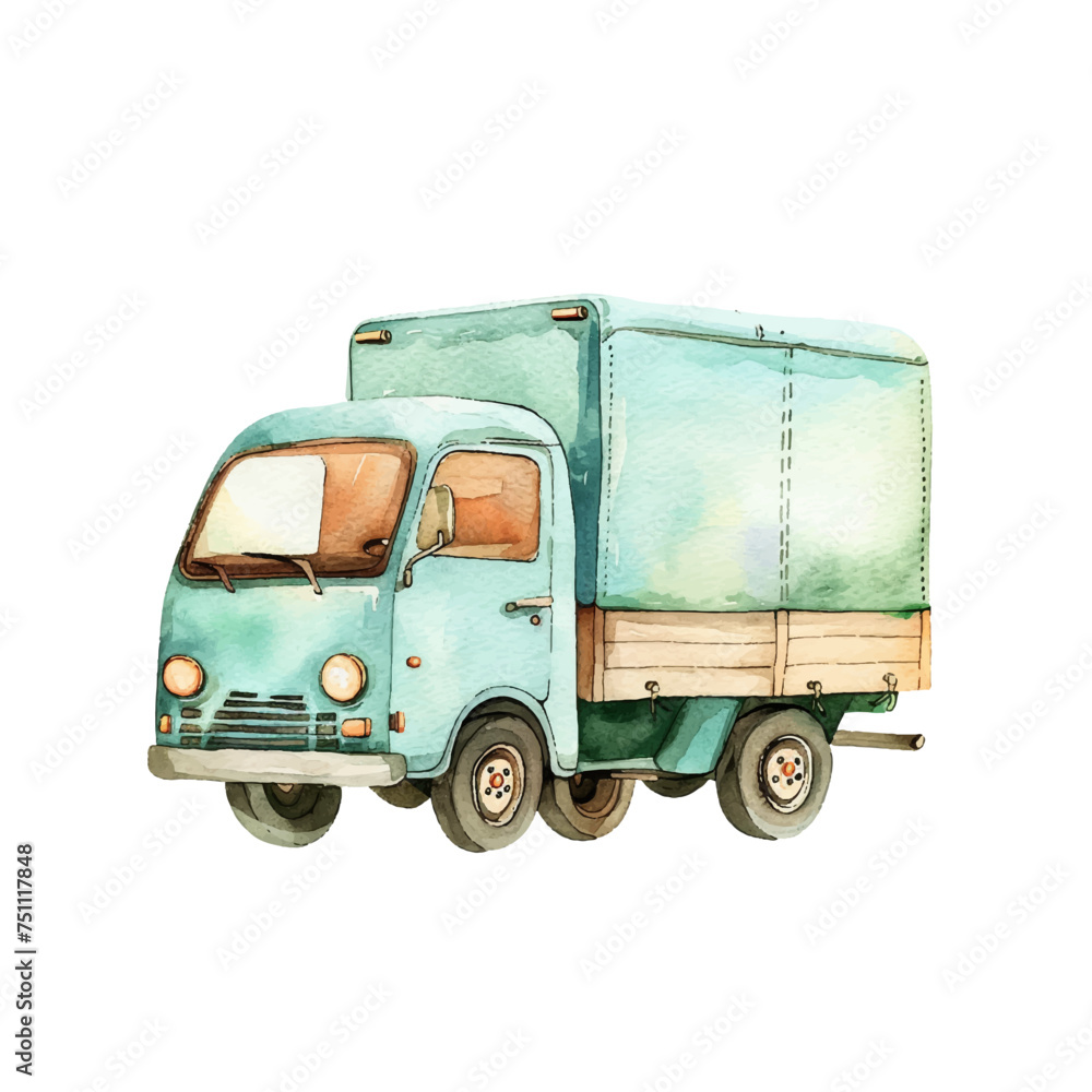 cute carrier vehicle vector illustration in watercolour style