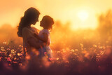 Blooming Bonds: Mother and Daughter Embracing in a Field of Daisies – A Mother's Day Celebration!