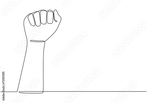 Continuous line drawing of fist arm. Protest and fight concept. Symbol of rebel and freedom vector illustration.