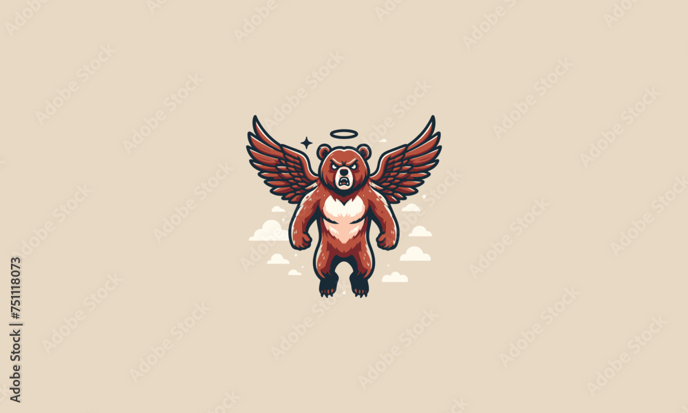 Fototapeta premium bear angry with wings vector illustration flat design