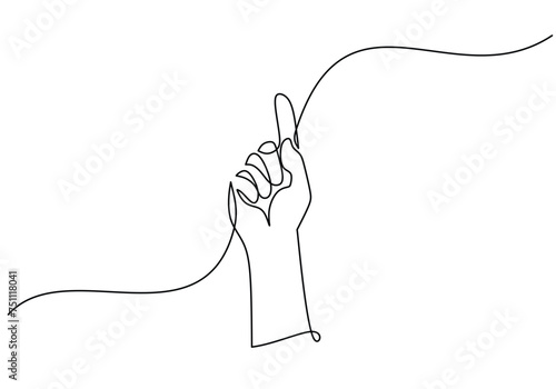One line drawing of hand points index finger. concept pointer hand gesture.