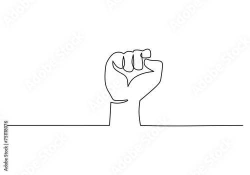 Continuous line drawing of fist arm. Protest and fight concept. Symbol of rebel and freedom vector illustration.