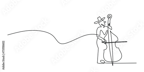 Violinist man playing violin. Continuous one line music drawing art Vector illustration.