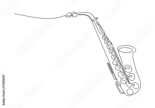 Saxophone one line drawing. Continuous hand drawn outline jazz classical music instrument. Blowing tools for player.