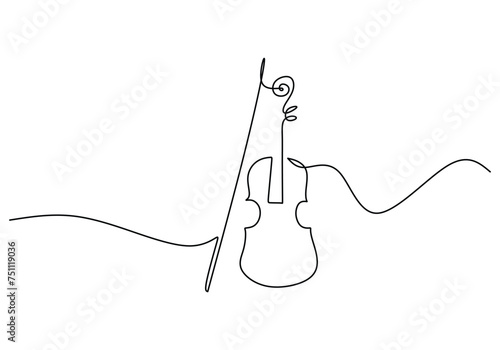 Violin one line art drawing. Music instrument object vector illustration. Hand drawn sketch continuous single outline. Classical string viola for melody playing.