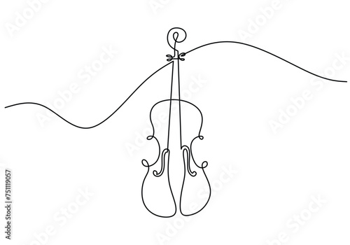 Violin one line art drawing. Music instrument object vector illustration. Hand drawn sketch continuous single outline. Classical string viola for melody playing.