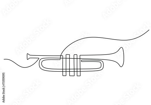 One line drawing of trumpet design. Classical jazz music instrument. Vector illustration simple continuous outline style.